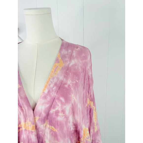 Young Fabulous & Broke Tia Tie Dye Kimono Crop Top Size Large Pink Peach - Picture 5 of 9